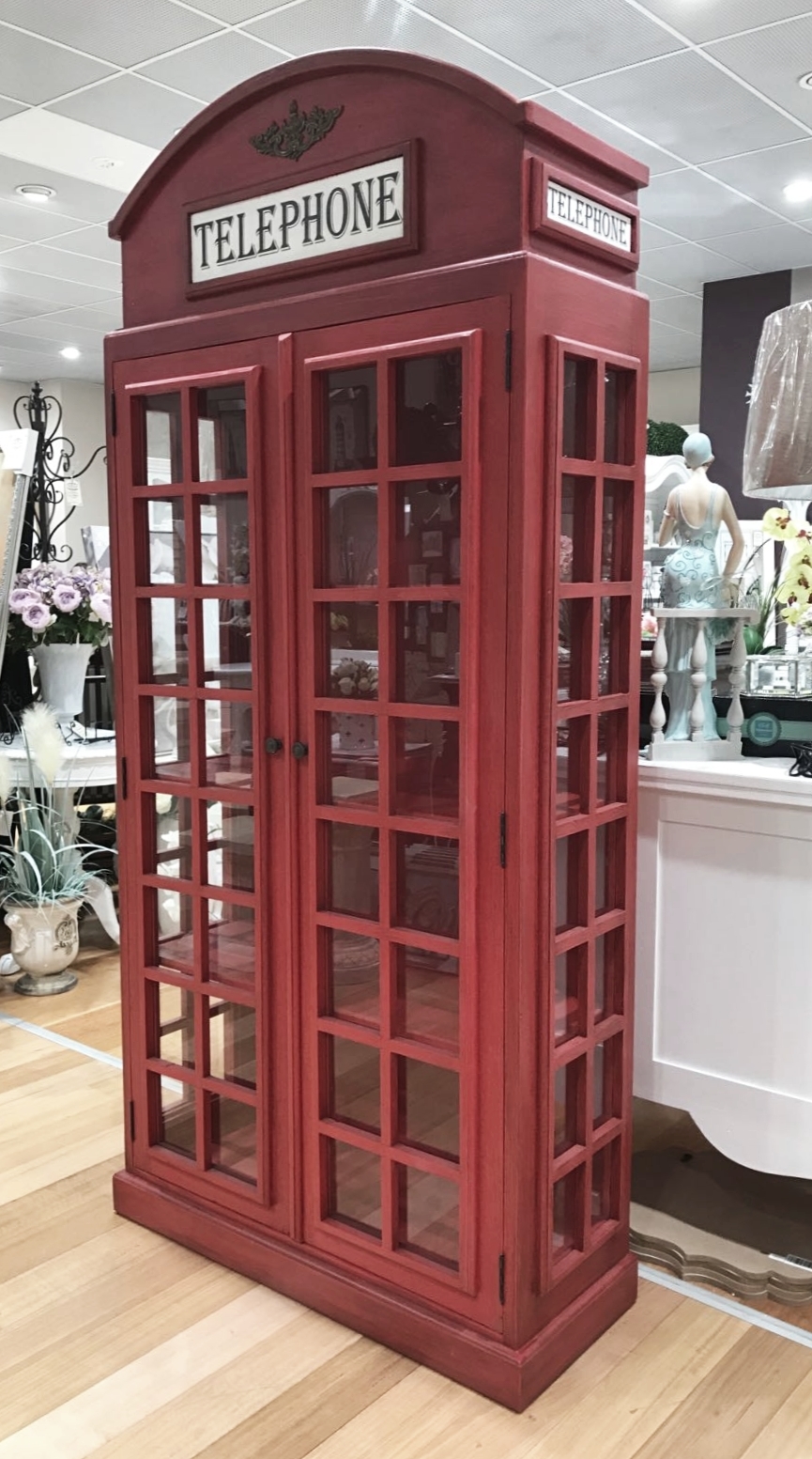 Paddington Telephone Booth Bookcase Red Glamour Living