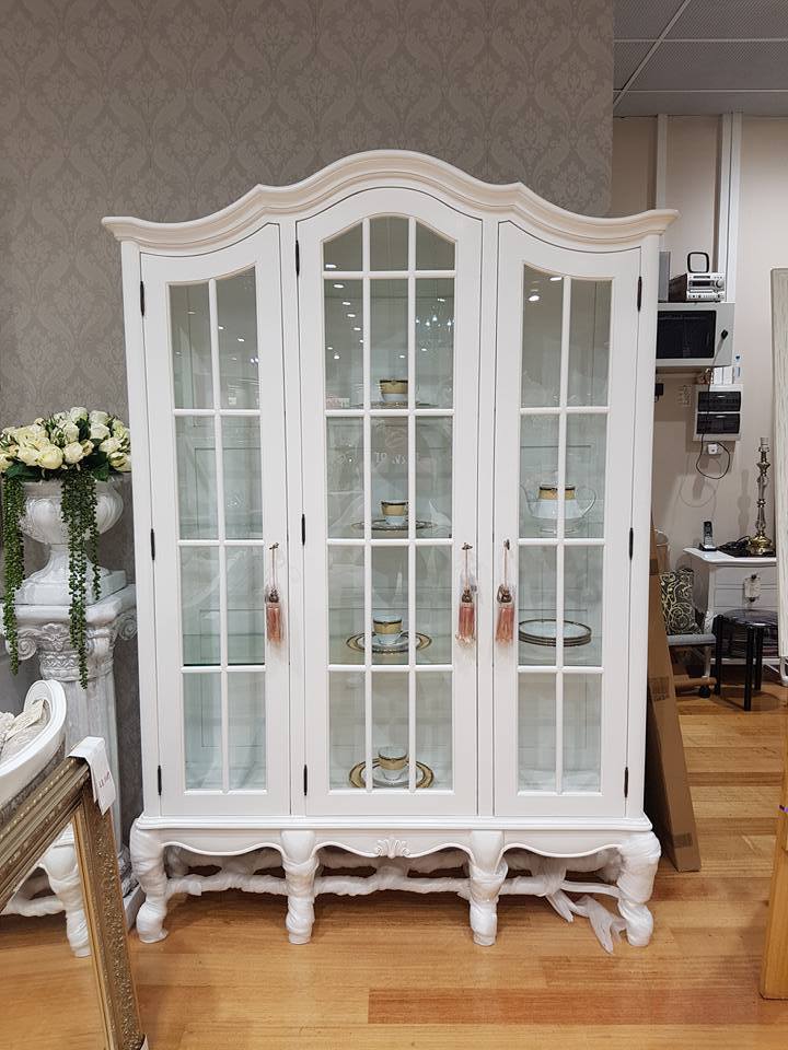 Victoria 3 Door Display Cabinet White Glamour Living
