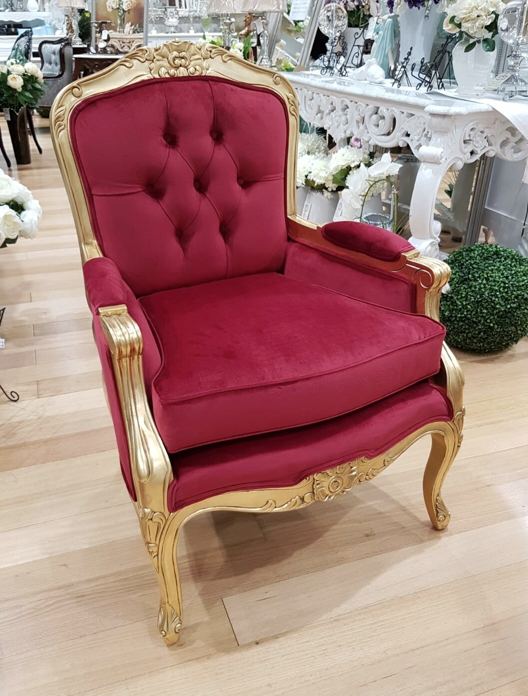 Devin Arm Chair Gold Gilded Upholstery Quality Velvet Glamour Living