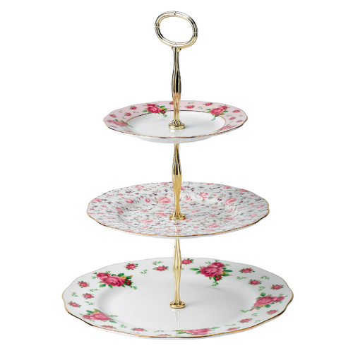 Royal Albert New Country Roses White Vintage 3 Tier Cake Stand