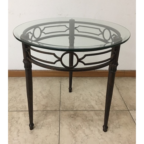 Round Metal Side Table with Tempered Glass Top