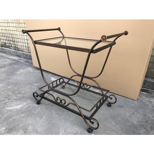 Metal Trolley with Tempered Glass Top & Shelf