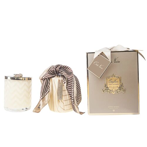 Côte Noire Cream Herringbone Glass Candles with Scarf, Golden Bee Lid