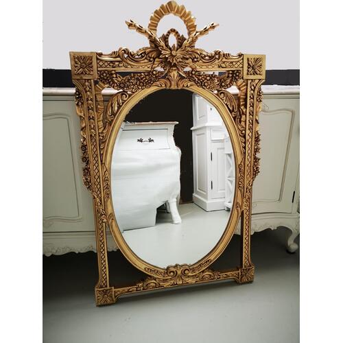 Antique French Ornate Mirror Rectangular Gold Gilded
