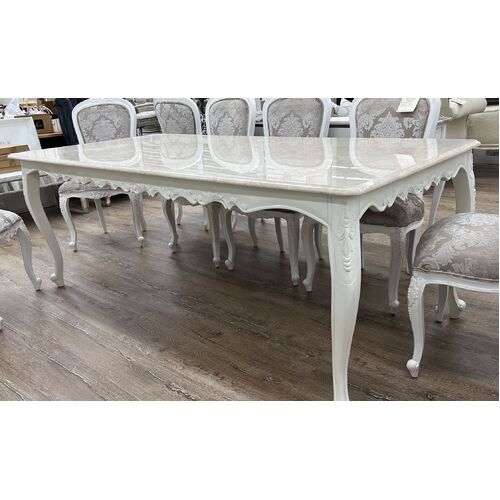 Zoe French Rectangular Dining Table, Cream Marble Top