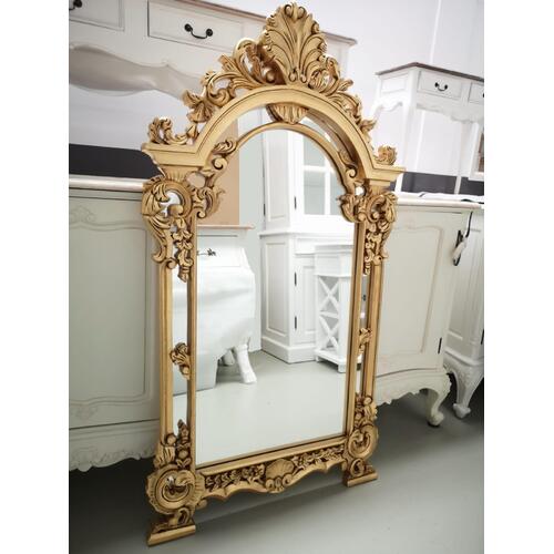 Antique French Ornate Mirror Arch Shape Gold Gilded