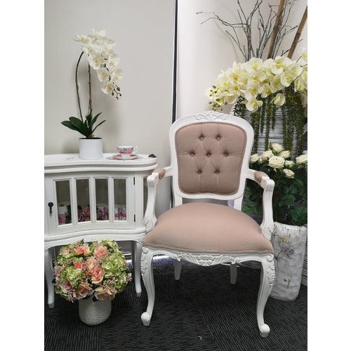 Porter Arm Chair White Frame with Stone Linen Upholstery