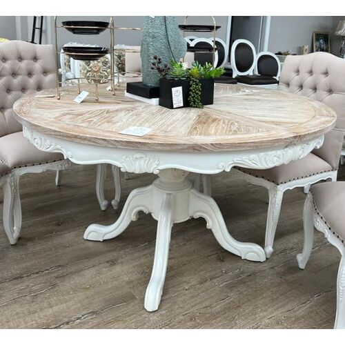 Carole French Dining Table Carved Edge , White & Teak Top