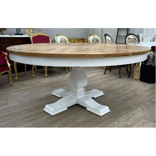 Hana Round Dining Table White with Timber Top